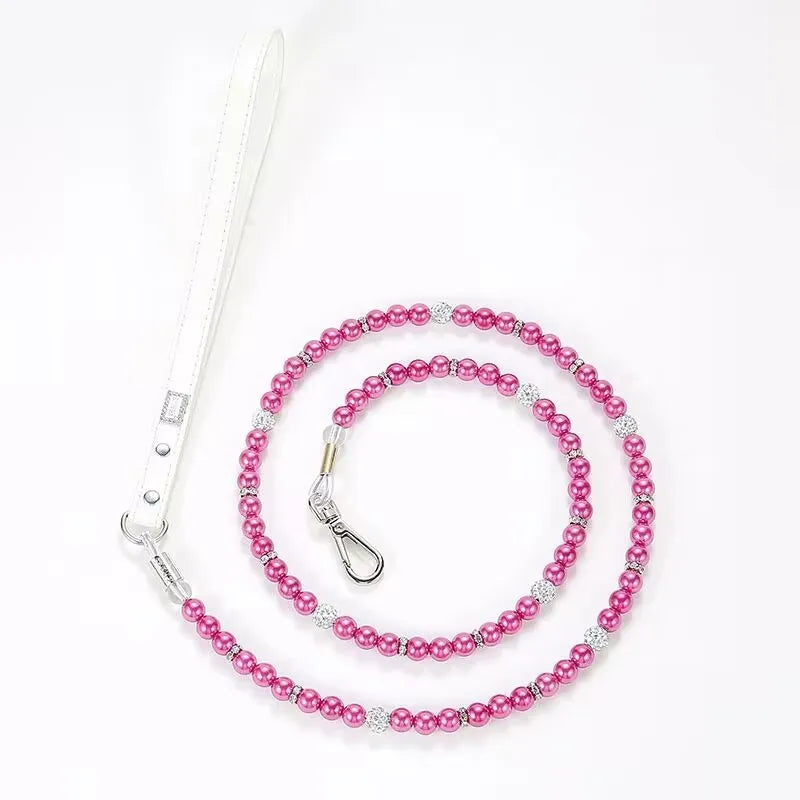 Luxury Imitation Pearls Diamond Ball Pet Dog Chain Leash  Walking Jogging Leads Leashes For Small Medium Size Dog Cat Lead