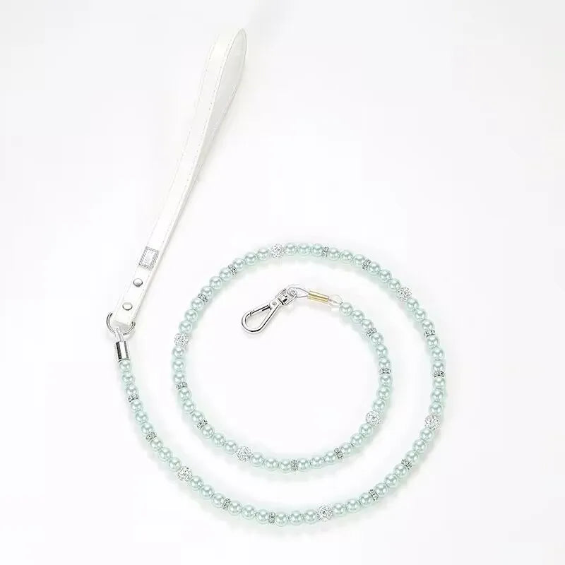 Luxury Imitation Pearls Diamond Ball Pet Dog Chain Leash  Walking Jogging Leads Leashes For Small Medium Size Dog Cat Lead